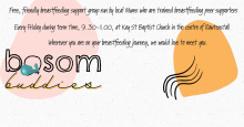 Image with text showing that Bosom Buddies group runs on a Friday term time only, with their logo too