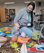 Volunteer and her baby running the Lytham group